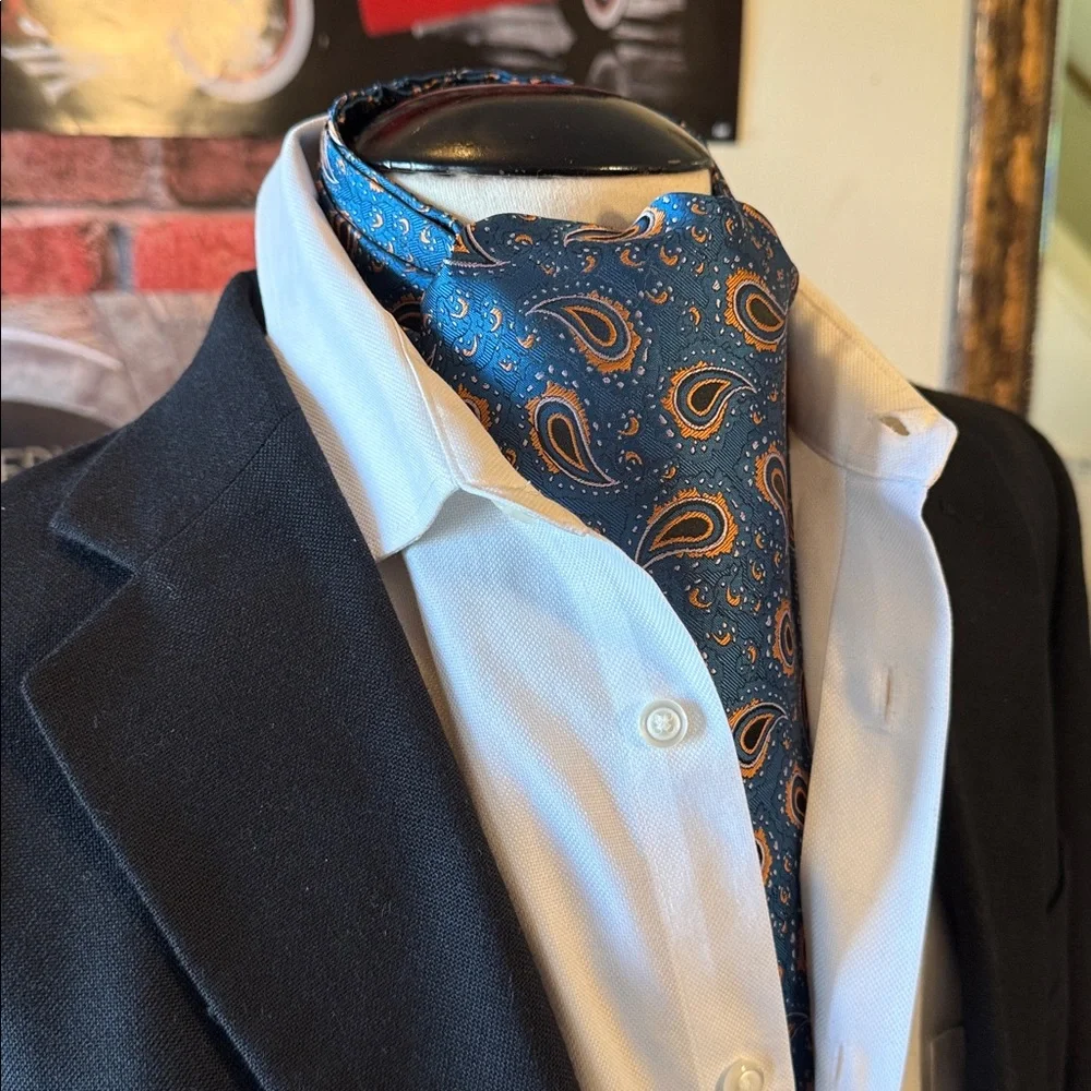 Men's Paisley Ascot Cravat - Blue and Orange